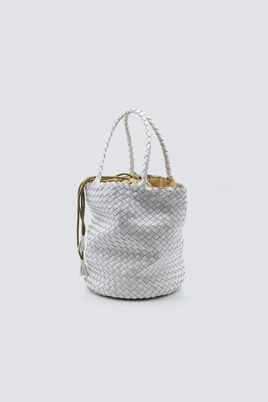 Dragon Diffusion woven leather bag handmade - Jackie Bucket Lining White