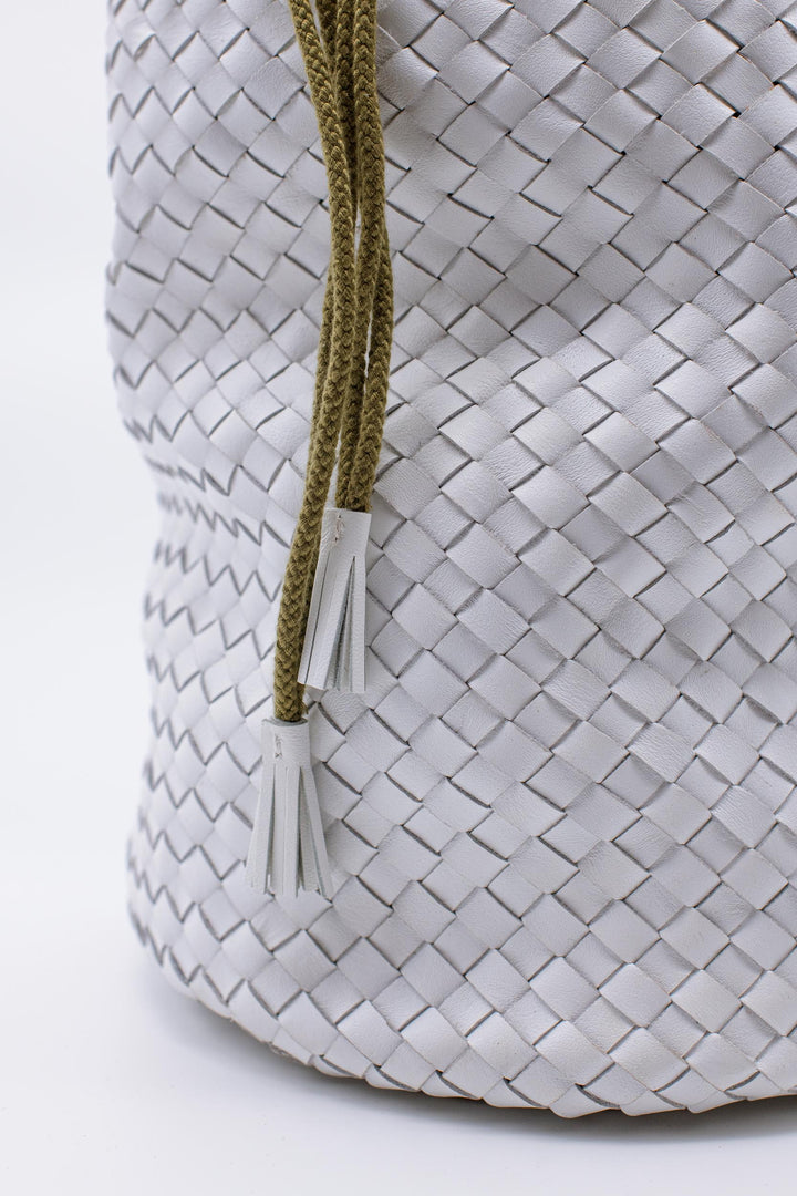 Dragon Diffusion woven leather bag handmade - Jackie Bucket Lining White