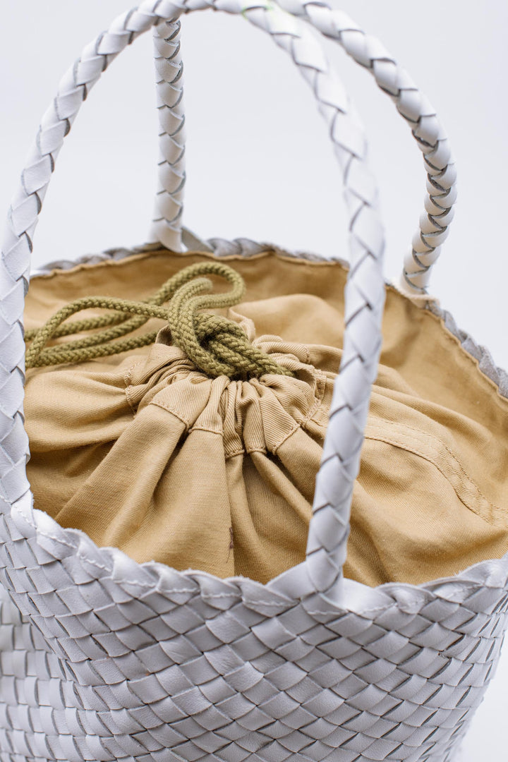 Dragon Diffusion woven leather bag handmade - Jackie Bucket Lining White