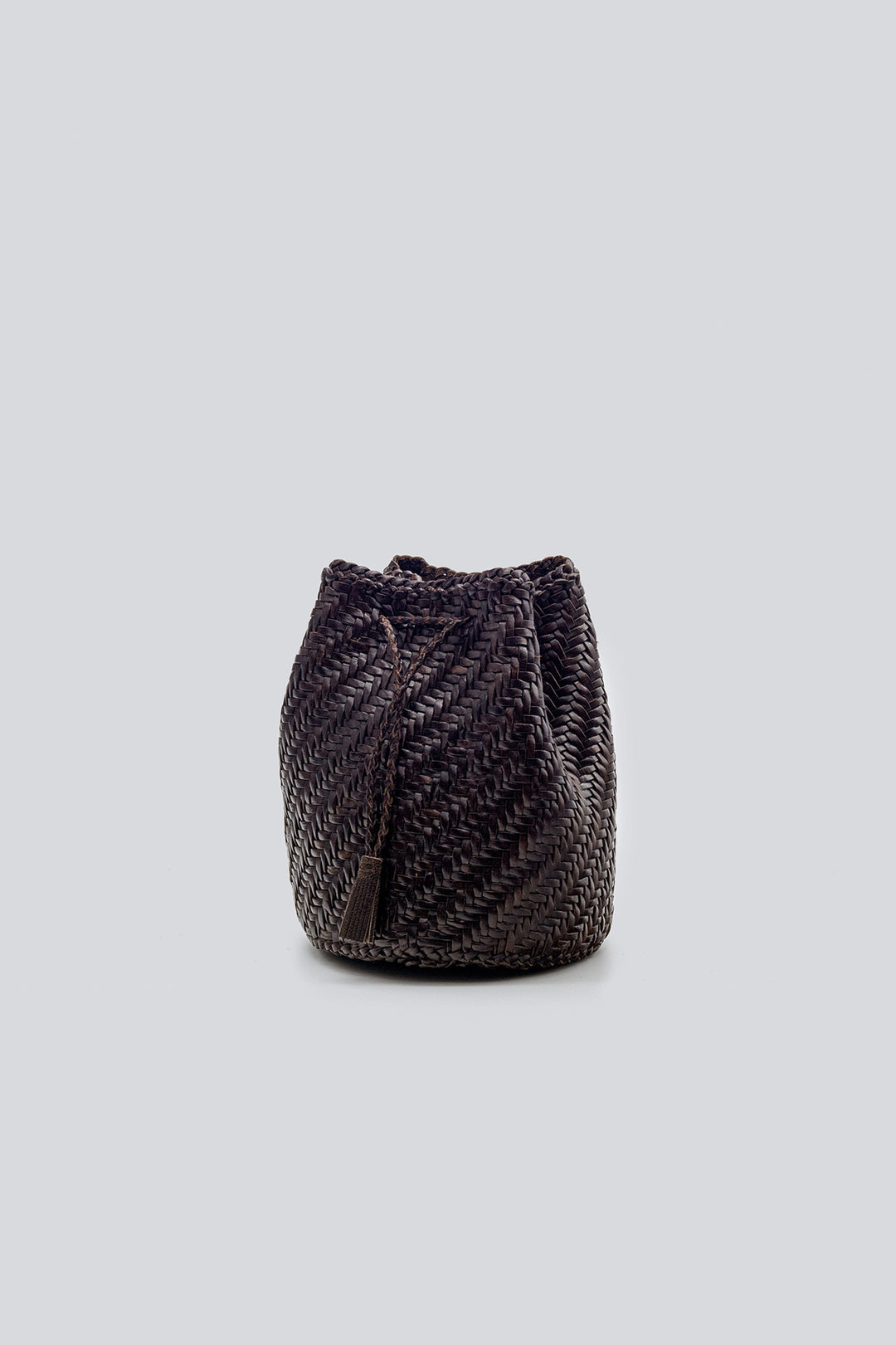 Dragon Diffusion woven leather bag handmade - Pompom Double Jump Dark Brown