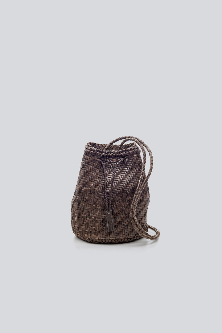 Dragon Diffusion woven leather bag handmade - Pompom Double Jump Dark Grey