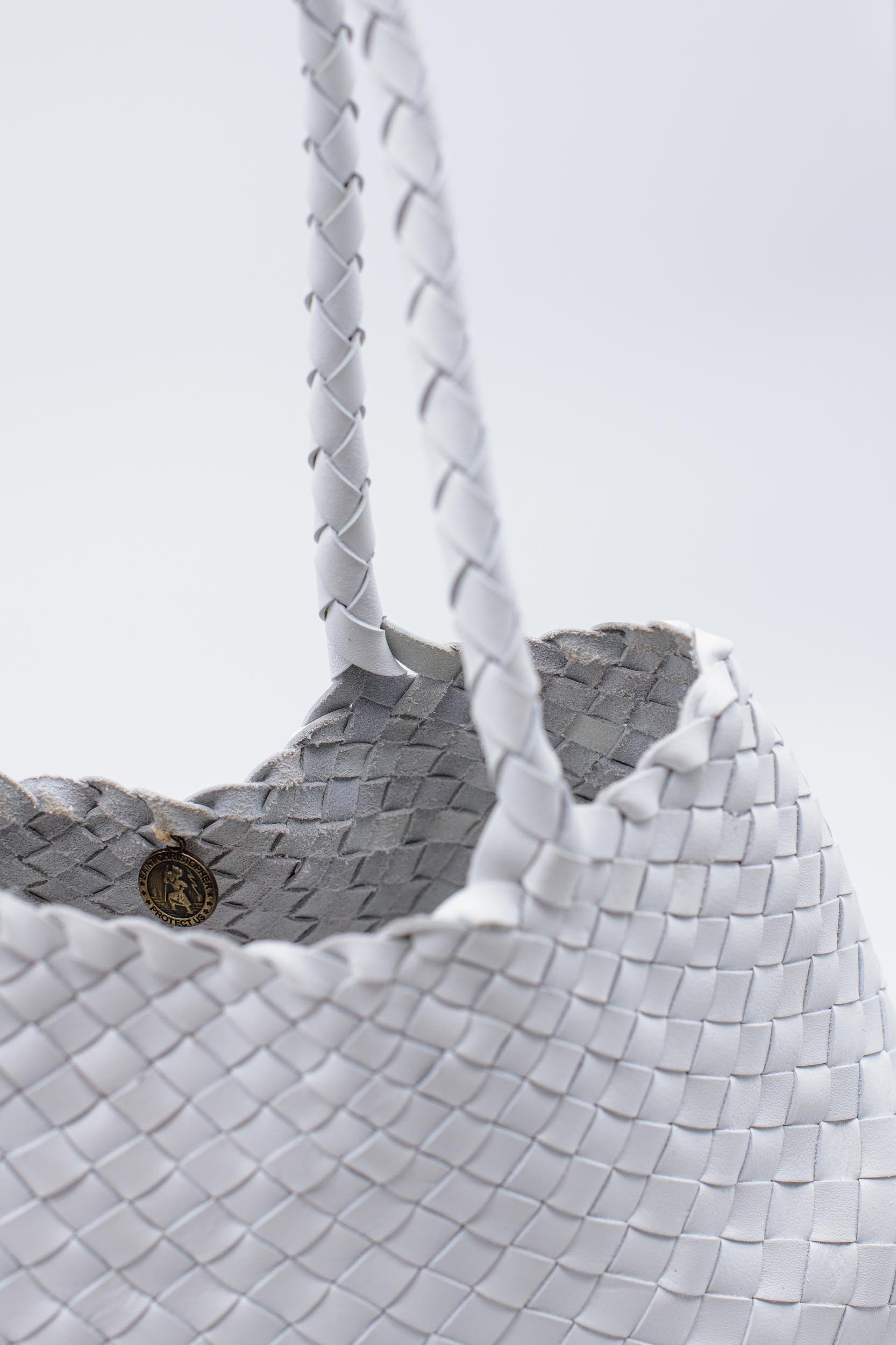 White best sale woven handbag