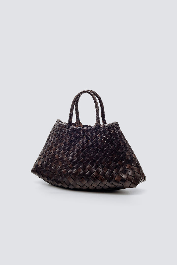 Dragon Diffusion woven leather bag handmade - Santa Croce Small Dark Brown