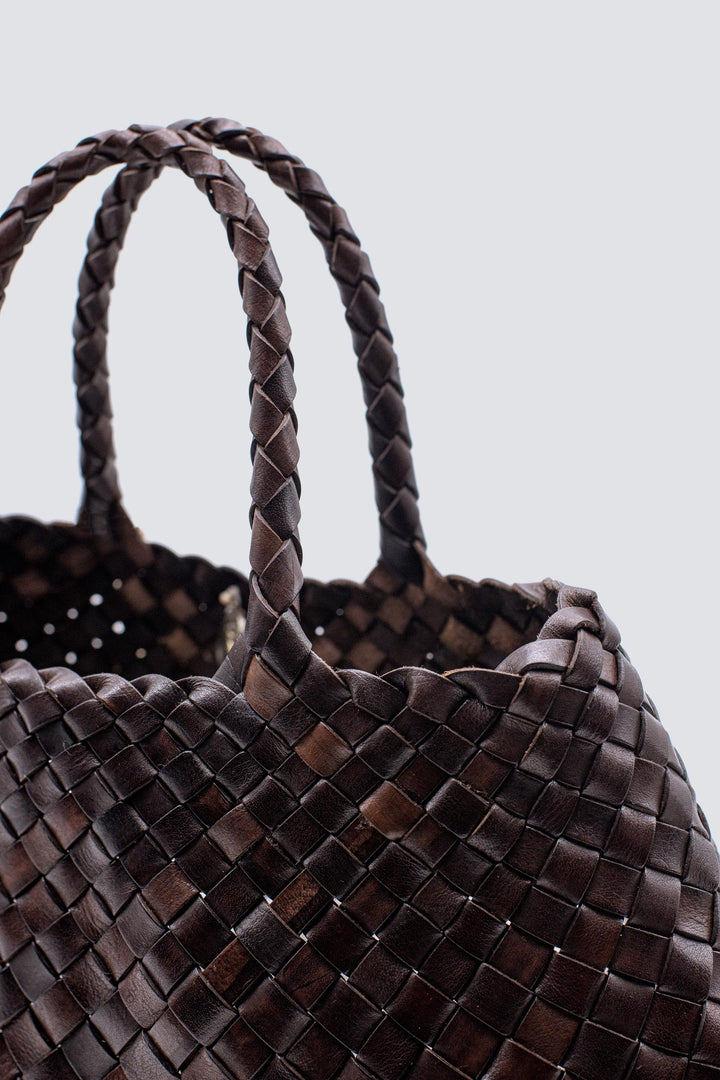 Dragon Diffusion woven leather bag handmade - Santa Croce Small Dark Brown