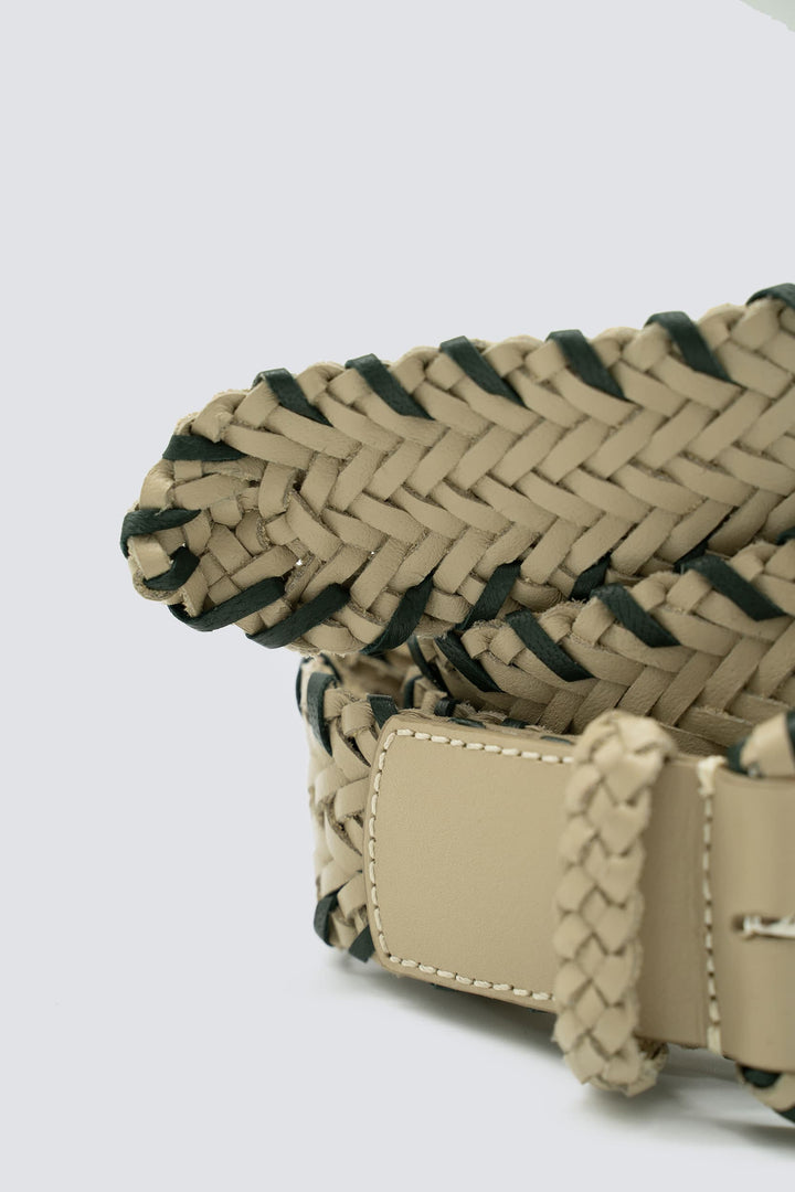 Dragon Diffusion - 16 Ply Handwoven Belt Pearl/Forest Green