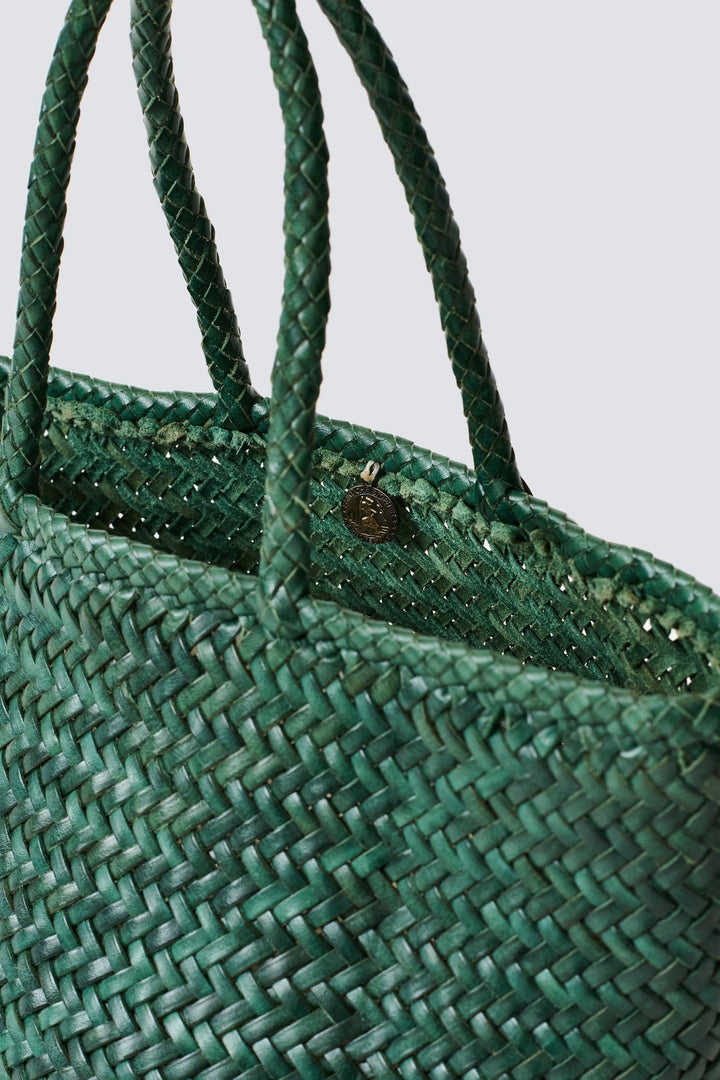 Dragon Diffusion woven leather bag handmade - Grace Basket Small Forest Green 