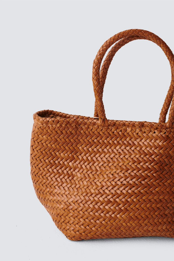 Dragon Diffusion woven leather bag handmade - Grace Basket Small Tan