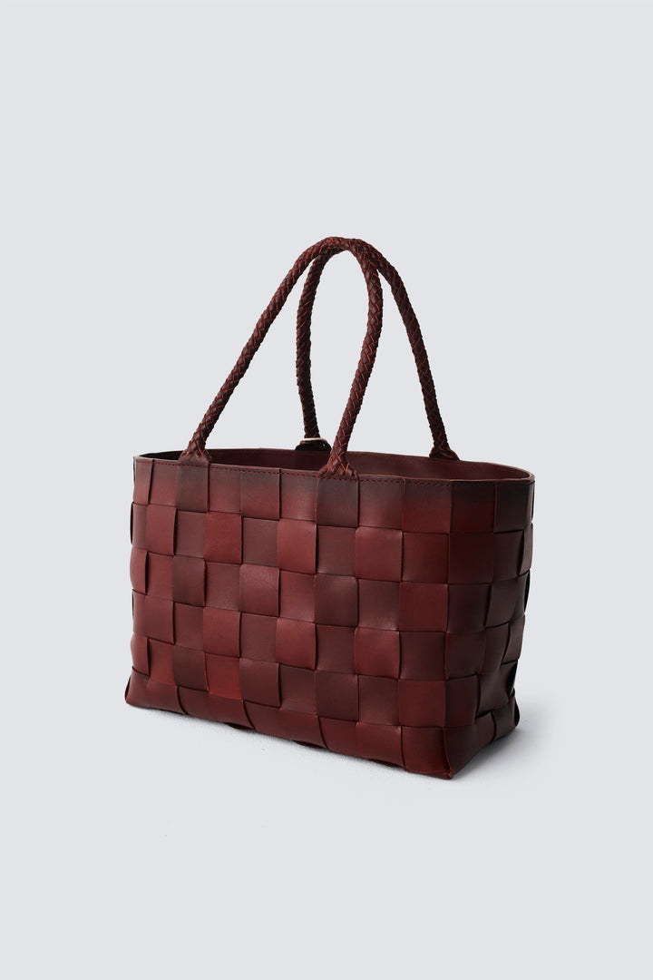 Dragon Diffusion woven leather bag handmade - Japan Tote w/ woven handles Bordo