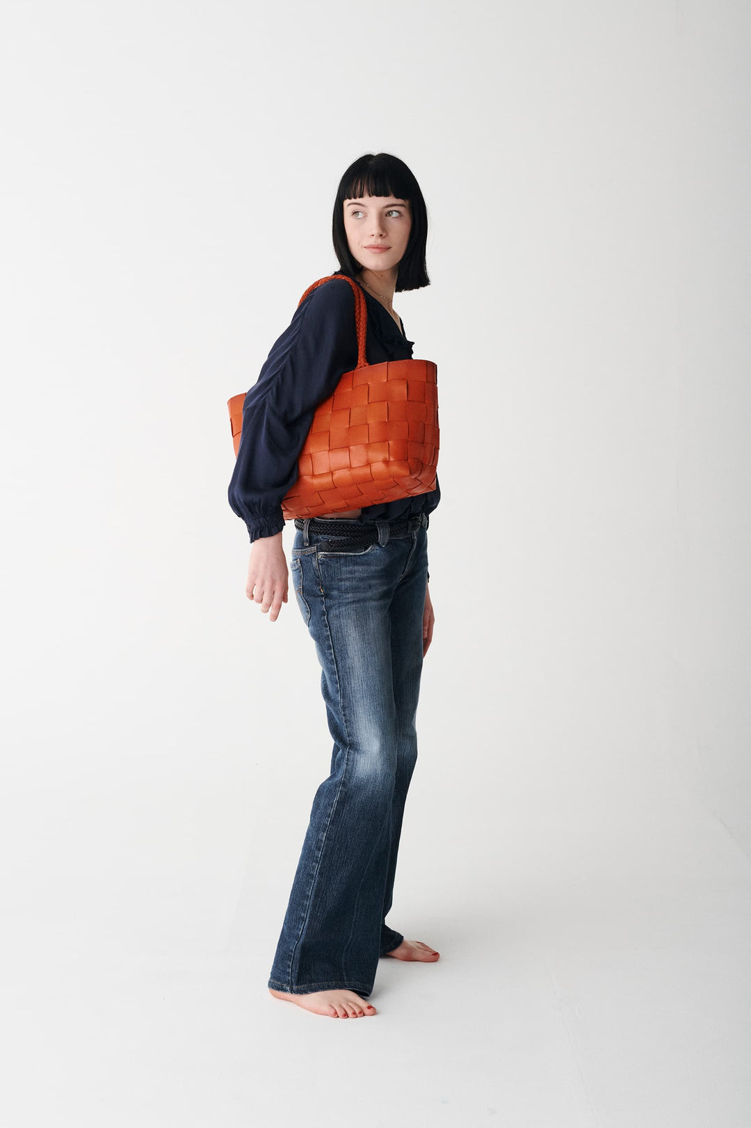 Dragon Diffusion - Japan Tote w/ woven handles Orange Woven Leather Bag
