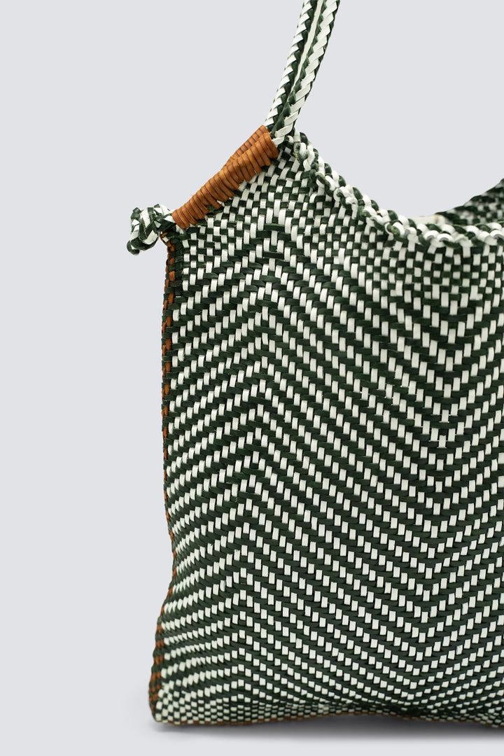 Dragon Diffusion Woven Leather Bag - Minga Tote White / Forest Green / Tan