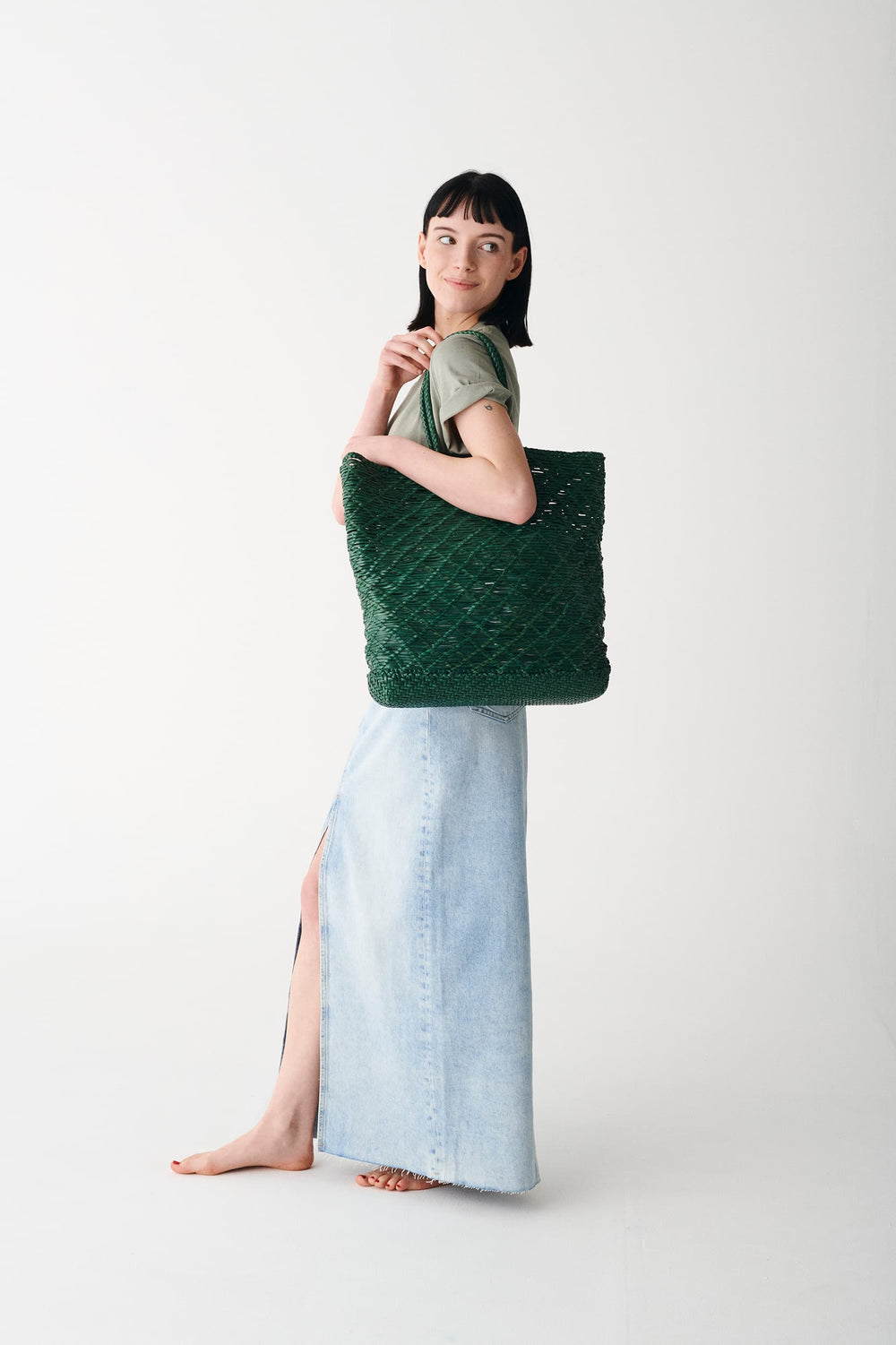 Dragon Diffusion Nantucket Interwoven Leather Tote Bag - Green
