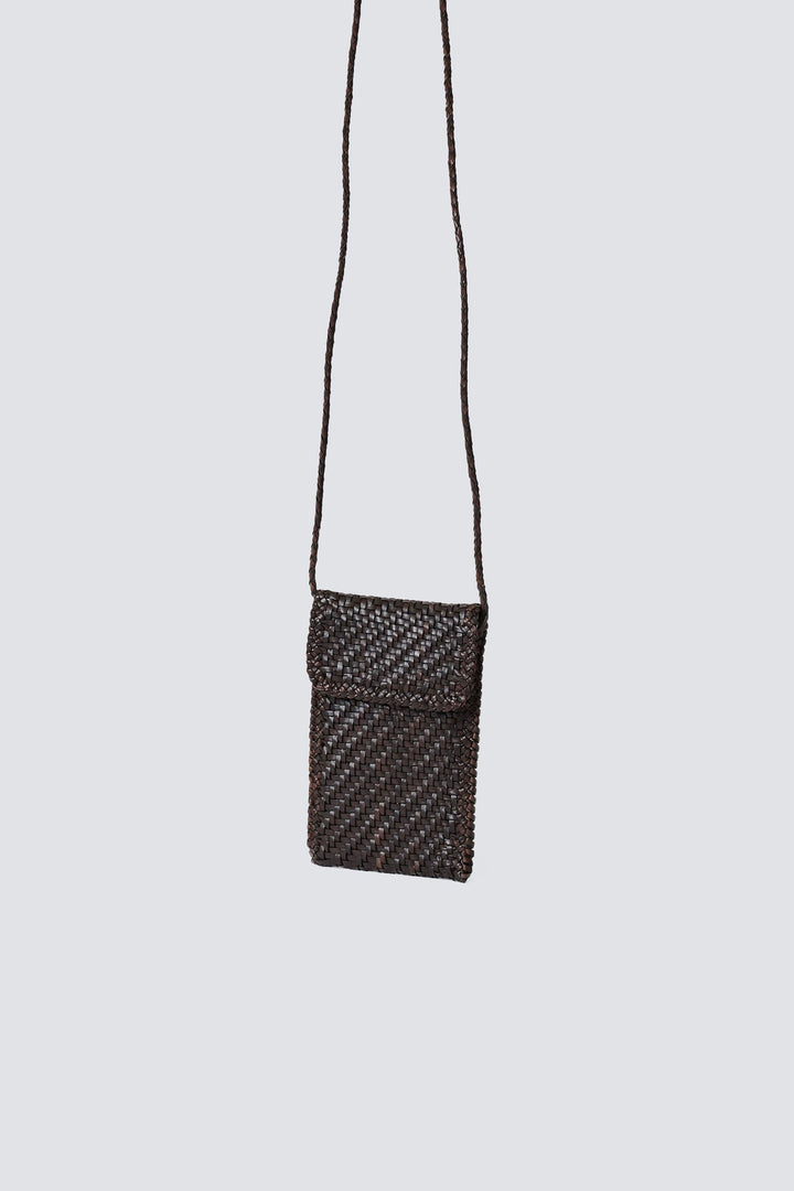 Dragon Diffusion woven leather bag handmade - Phone Crossbody Dark Brown