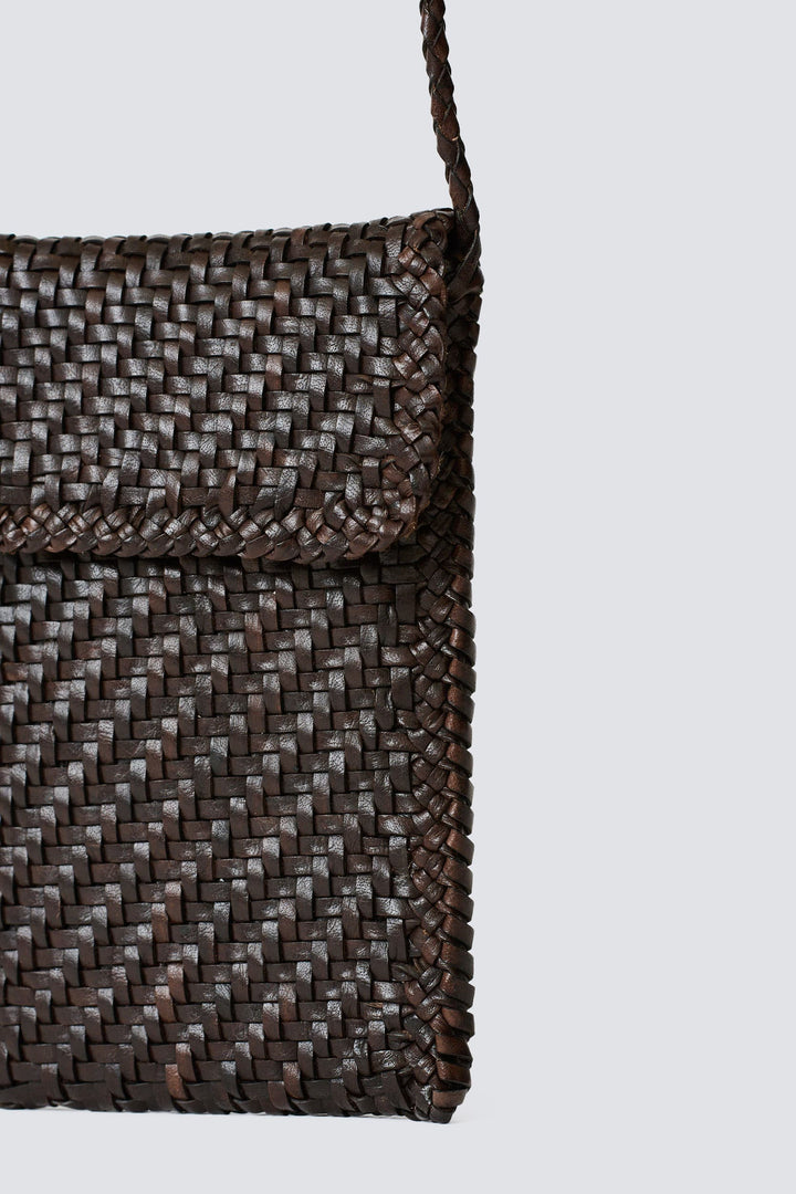 Dragon Diffusion woven leather bag handmade - Phone Crossbody Dark Brown