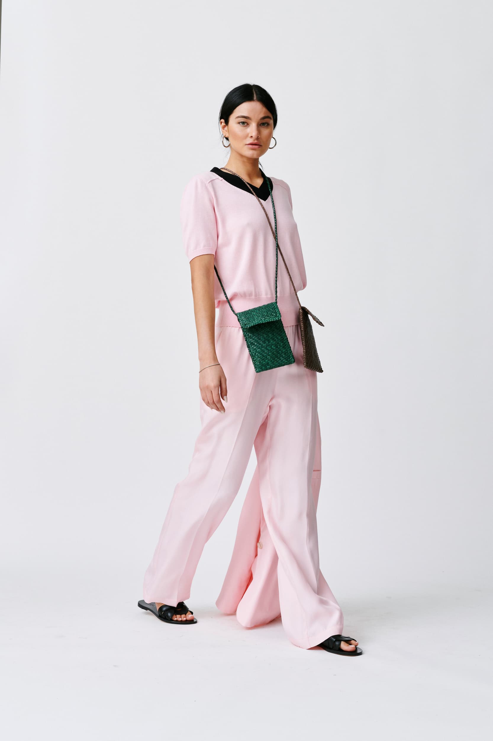 Phone Crossbody Forest Green, Woven Leather Pochette Phone Crossbody Forest Green, Woven Leather Pochette