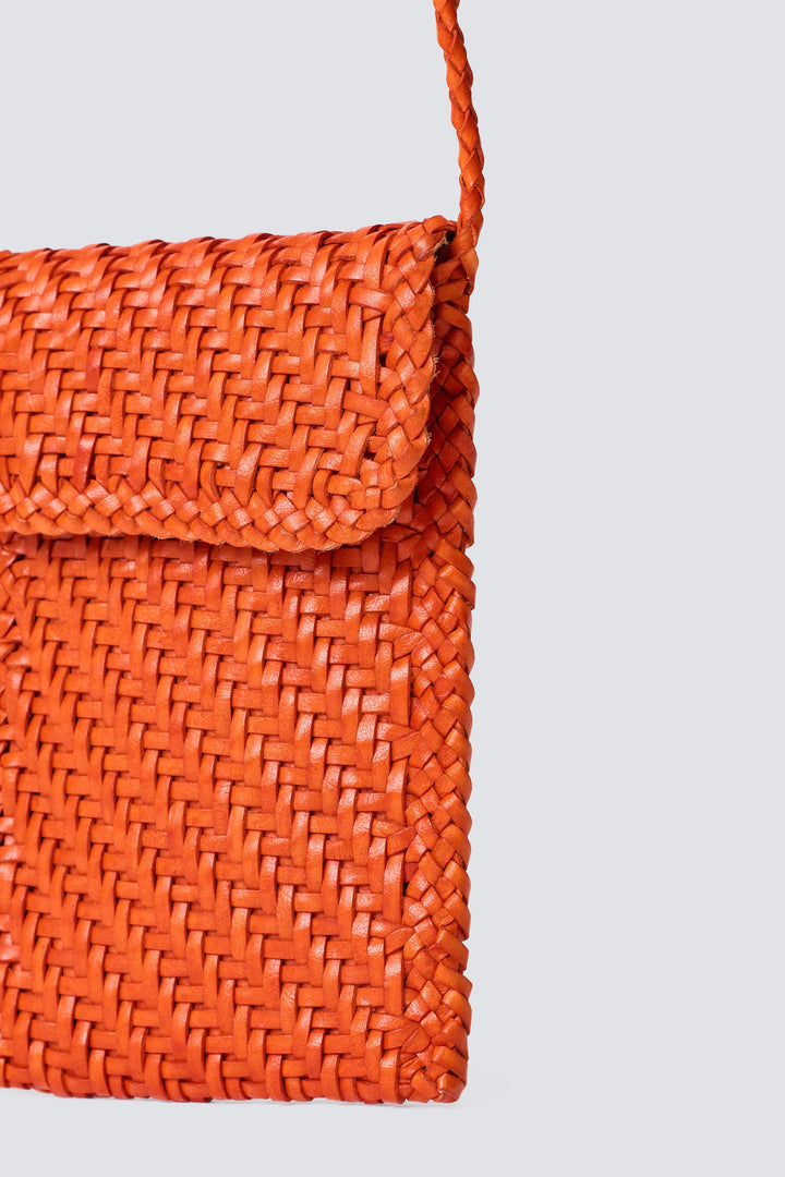 Dragon Diffusion woven leather bag handmade - Phone Crossbody Orange